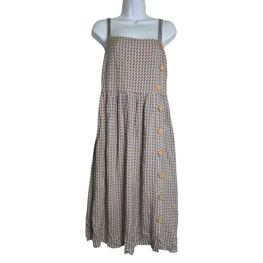 Superfoxx Square Neck Midi Dress Blue Tan Boho Size LARGE Geometric Print - Picture 1 of 14